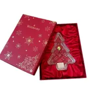 Waterford Crystal Christmas Tree Candy Dish Tray in Holiday Red Gift Box NEW