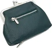 [ag wallets] Genuine Leather Womens Small Purse, Forest Green, Kiss Lock Small Purse