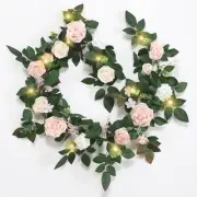 6 Ft Flower Garland with Lights, Artificial Eucalyptus Garland with Rose