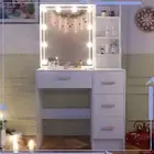 Dressing Table Vanity Makeup Table with 10 LED Bulbs Mirror and 4 Drawers White