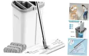 Mop and Bucket with Wringer Set, Hands White Mop and Bucket Set with 3 Pads