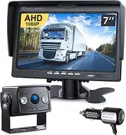 Upgrade Backup Camera Monitor Kit 7'' HD 1080P Monitor IP69 Waterproof Rearview Reversing Rear View Camera for Truck Trailer RV Pickup (TZ101)