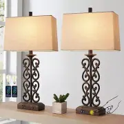 Farmhouse Touch Table Lamps for Living Room 2pk Vintage Rustic Bedside Desk Lamp