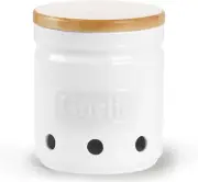 Large Garlic Keeper with Wooden Lid, Ceramic Garlic Holder Storage, Garlic Conta