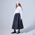 【MARDI MERCREDI】點點長裙 海軍藍 紅色刺繡LOGO 緞面 學院風 VOLUME MAXI SKIRT CRAPE DOT