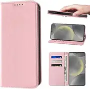 [LANJLM] Wallet Case for Samsung Galaxy S24 Plus Phone Cases Premium Leather PU Flip Cover Magnetic Shockproof Closure Book Design with Kickstand Feature & Card Slots Galaxy S24+ Case - Pink