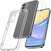 [Didisky] Case for Samsung Galaxy A15 4G/5G with 3 Pack Tempered Glass Protector,Soft Silicone Transparent TPU [Cover+Tempered Glass] 9H HD Hardness, Screen Protector