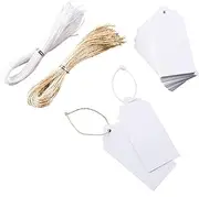 DECORA 100 Pieces White Christmas Retro Gift Kraft Tags Plain Blank Scallop Bonbonniere Favor Tags With Jute Twines