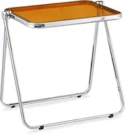 KAIHAOWIN Folding TV Tray Table- Clear Acrylic Foldable Table No Assembly Required Tiny Desk for Home Office Side Table Small Computer Desk for Small Spaces-Tawny