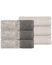 Superior Set of 6 Lodie Cotton Plush Jacquard Solid & Two-Toned Hand Towels