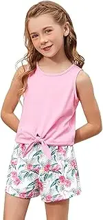 [CHILDRENSTAR] Girls 2 Piece Outfits Tie Knot Tank Top And Paperbag Waist Shorts 3-13Y