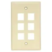 6 Port Hole Keystone Jack Wall Plate Faceplate 1 Gang Network Ethernet Ivory