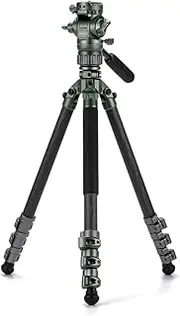 Tilta VT05 Travel Video Tripod - Forest Green | Fluid Head with 3-Stage Carbon Fiber Tripod Legs | Rubber Feet & Spikes | Multiple 1/4"-20 Threads | Lightweight | Supports up to 11 lb | ARCA Receiver