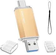 64GB USB C Memory Stick USB 3.0 Thumb Drive Pen Drive 2 in 1 Type C Flash Drive 64gb USB Key for Tablets/Smartphones/PC/MacBook (Gold)