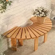 Rustic Slatted Bench, Garden Patio Decor Wooden Curved Benches, Weatherproof Outdoor Seating Park Tree Chair for Porch, Lawn, Backyard, Semicircular Frame(Round)
