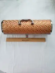 Wine Purse Carrier Faux Orange Quilted metal chrome frame footed 13"
