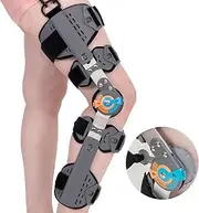 Hinged ROM Knee Brace with Shoulder Strap Post Op Knee Immobilizer Adjustable Knee Support with Side Leg Stabilizers for Men and Women