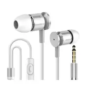 Universal Mobile Phone Wire Control Metal Earphone Stretch Line In-ear with Wheat Music Headphones-Silver