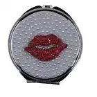 Handmade Compact Makeup Mirror | Handheld Travel Mirror | Red Lips