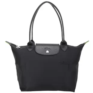 LONGCHAMP Le Pliage Green 奔馬刺繡長提把水餃包(M/黑色)