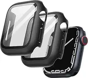 [JETech] Case with Screen Protector for Apple Watch Series 9 8 7 45mm, Overall Protective Cover, Built-in Tempered Glass Film High Sensitivity, 2 Pack (Black)