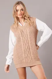 Beige Knit Top Jumper - Size M, Women's Knit Dress