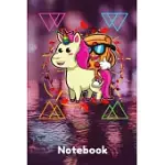 NOTEBOOK: CUTE PIZZA RIDING UNICORN NOTEBOOK: COMPACT 6 X 9 INCHES 110 CREAM PAPER BLANK 4X4 QUAD RULED NOTEBOOK / PLANNER / DIA