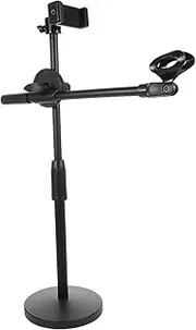MUELODSIC Streaming Microphone Stand with Phone Holder Adjustable Desktop Mic Stand for Home and Stage Performances Rotating Sturdy Design for Comfortable Angles