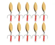 10Pcs Fishing Sequin Wobble Lures Hard Stainless Steel Spinner Baits with Treble HookGold