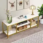 TV Stand Modern Console 3 Tier Marble Table Open Storage Shelves Entertainment
