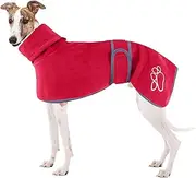 Greyhound Fleece Coat, Whippet Coats, Lurcher Cosy Fleece Jumper, Whippet Jumper, Greyhound Winter Coat, Dog Jacket Coat with Warm Fleece Lining and Adjustable Bands for Salukis (L, Red)
