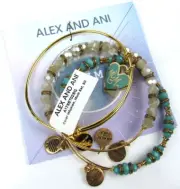 Alex and Ani MOM Gold Turquoise Color Infusion Bangles Set of 3 NWT
