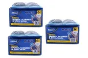 3 Pack Set XtraKleen Sponge Scourer Pad Steel Wool Clean Value Pack 6 Pcs each