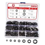 350PCS Internal Tooth Star Lock Washers, Push Nuts Assortment, Press On Black