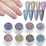 Gel Nail Polish Glitter - Manicure Shimmer Gel,8 Colors Polish Glitter Kit Art for Salon Women Home Manicure Girl Decoration