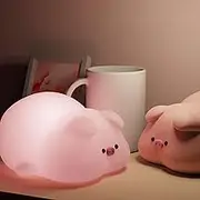 HoLaine Cute Pig Lamp, Fun Lying Flat Pig Night Light, LED Squishy Animal Novelty Lamp, Light up Duck for Kids Great Gift, 3 Level Dimmable Nursery Nightlight Rechargeable Bedside Touch Lamp