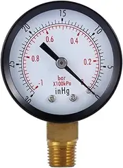 50mm Face Double Scale Pressure Gauge 1/4inch NPT Thread 0~-30nhg 0~-1Bar Mini Dual Scale Dial Gauge Pressure Gauge for Air Water Fuel Liquids