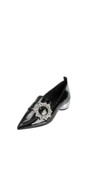 Jeffrey Campbell Women's Viona Dress Loafer. Black Crinkle Pat Clear. S- 7.5