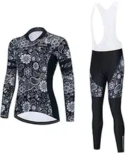 [GRTE] Cycling Suit Women's Long Sleeve Cycling Set Spring Summer Autumn Cycling Suit Bib Tights Pants with 4D Seat Padding