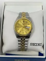 Seiko 5 SNXJ92 Mens Watch Automatic Two-Ton Gold Dial Stainless-Steel Wristwatch