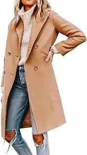 [Yousify] Womens Notched Lapel Collar Double Breasted Pea Coat Winter Wool Blend Over Coats Long Jackets