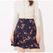 LOFT Skirt Womens Size Small Blue Floral Print Mini Pull On Ponte Flounce NWT