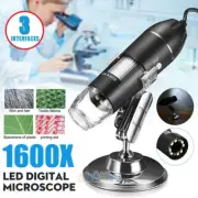 1600X 10MP 8LED Digital Microscope Magnifier 3-IN-1 USB 1080P Coin Scope Camera