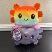Teeturtle Reversible Axolotl Plush Rainbow and Gray 8" NWT