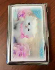 Glam Kitten Cigarette Case with Built in Lighter Metal Wallet Girly