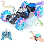 TESSGO Gesture Sensing RC Stunt Car, Remote Control Car Toy for 6-12 yr Boys Gift, 2.4Ghz 4WD Transform Off-Road 360° Rotation Hand Controlled RC Car with Lights, Music, and Spray, CV8818-101A