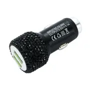 Nevenka Dual USB Car Charger Bling Bling Handmade Crystal Car Decorations-Black