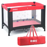 在飛比找momo購物網優惠-【EMC】輕巧型安全嬰兒床-紅黑(具遊戲功能)
