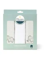 [The Peanutshell] 3 Pack Little Haven Cotton Hooded Elephant Soft Wash Cloths 25.5cm in White