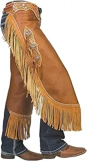 [Weaver Leather] Pull-Up Fashion Chinks with Floral Yoke Set, Medium (Total Length: 34";Waist: 32"-38";Upper Thigh: 25-1/2"), Brown